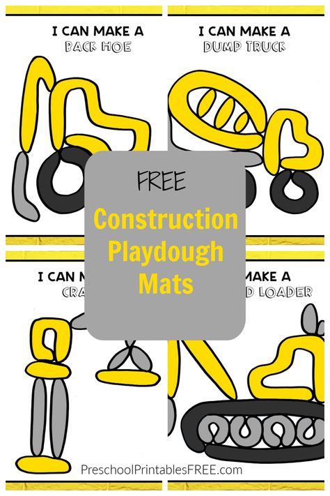 Free printable construction playdough mats for preschoolers. Strengthen hand muscles and fine motor skills as you make construction vehicles. Construction Movement Cards, Community Helper Playdough Mats, Tools And Machines Preschool Activities, Community Helpers Fine Motor, Tools And Machines Preschool Theme, Construction Preschool Activities, Playdough Mats Free Printables, Construction Playdough, Construction Vehicles Printables