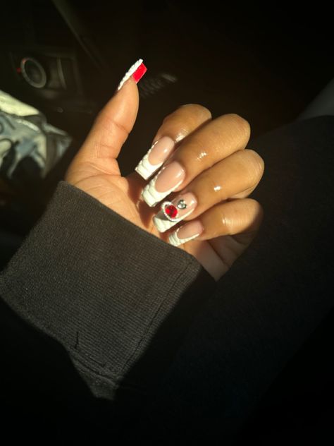 whote french tips with red bottoms and designs French Tips, Red Bottoms, Nail Inspo, Girl Outfits, Nails, Red