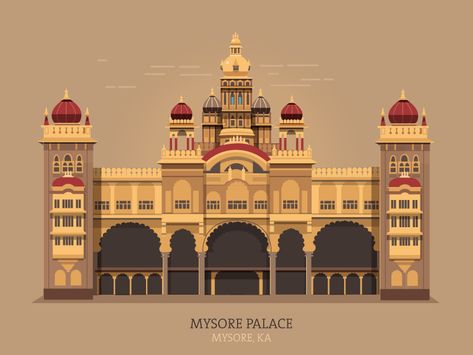 The most attractive palaces in south India, the Ambavilas Palace is the offical home of the Wodeyars, the maharaja of Mysore. Popularly known as Mysore Palace. http://bit.ly/1U7LpvI Mysore Palace Illustration, Mysore Dasara Drawing, Mysore Palace Sketch, Mysore Palace Painting, Mysore Palace Drawing, Mysore Dasara, Indian Monuments, Blouse Painting, Mysore Palace