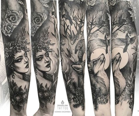 Tattoo Sleeve Realism, Nature Tattoo Sleeve Women, Mother Nature Tattoo, Nature Sleeve, Mythical Forest, Forest Elements, Mother Nature Tattoos, Nature Tattoo Sleeve, Forest Nymph