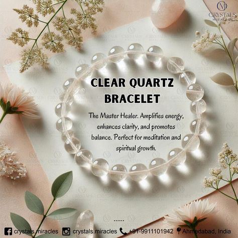 ✨ Clear Quartz Bracelet: The Master Healer ✨ Discover the powerful benefits of Clear Quartz, known as the “Master Healer” among crystals. This elegant bracelet not only enhances your style but also brings a myriad of positive energies into your life. Please DM or Call us on +91-9911101942 for more details. #clearquartz #clearquartzcrystal #clearquartzcluster #clearquartzjewelry #clearquartzcrystals #crystalhealing #crystalbracelet #crystalbracelets #healingbracelets #crystalmeditation #cry... Clear Quartz Crystal Meaning, Quartz Crystal Meaning, Grey Witch, Clear Quartz Jewelry, Clear Quartz Bracelet, Crystal Healing Stones, Crystal Meanings, Elegant Bracelet, Healing Bracelets