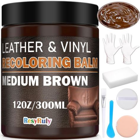 PRICES MAY VARY. Leather Recoloring Balm Medium Brown - Restore the look of your favorite old, worn leather items and make them look brand new with our leather restorer for couches. It works best in revitalizing your arm rests and leather upholstery with ease. This leather fix repair kit is the perfect way to restore your precious leather vinyl faux items back to their original condition. With this medium brown leather repair kit, your leather pieces will be transformed in no time. Medium Brown Paint Car Interior, Painted Couch, Couch Recliner, Faux Leather Couch, Vinyl Paint, Vinyl Painted, Diy Projects Gifts, Leather Repair, Leather Dye