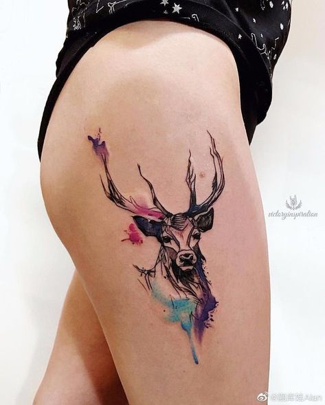 Antler Tattoos, Deer Head Tattoo, Elk Tattoo, Tatuaje Cover Up, Deer Tattoo Designs, Tattoo On Thigh, Stag Tattoo, Dragon Tattoo For Women, Deer Tattoo