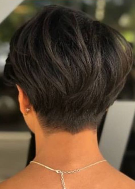 Pixie Hair Back View, Pixie Hairstyles Back View, Short Hairstyle Women Back View, Pixie Cut Back View Neckline, Back Of Head Haircut, Stacked Pixie Haircut Back View, Short Hair Back View Pixie, Short Bob Back View, Pixie Cut Back View