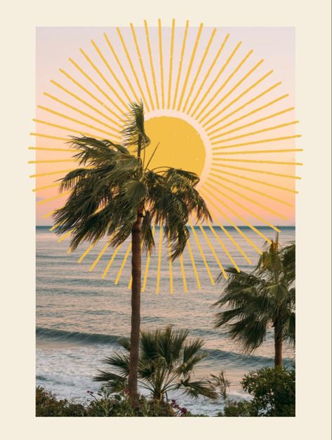 palm tree beach sun art poster aesthetic wallpaper vacation travel design sunset drawing Sunset Drawing, Palm Tree Beach, Palm Tree Art, Beach Illustration, Palm Trees Beach, Poster Aesthetic, Letter X, Tree Graphic, Sun Art