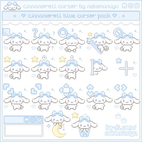 ♡ cinnamoroll pixel cursor pack ♡

︵︵︵︵︵︵ ୨୧ ︵︵︵︵︵︵
includes 17 animated cursors
♡ for windows !! ♡
(.gif and .ani file formats) ♡
♡ instant download ... Cinnamoroll Cross Stitch, Pixel Cinnamoroll, Pixel Cursor, Cinnamoroll Gif, Cinnamoroll Theme, Cute Cinnamoroll, Png Stickers, Hello Kitty Themes, Sanrio Cinnamoroll