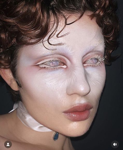 White Foundation Makeup, Light Theory, Alien Halloween Makeup, Coke Float, Alien Makeup, White Face Paint, Angel Makeup, R E M Beauty, Face Paint Makeup