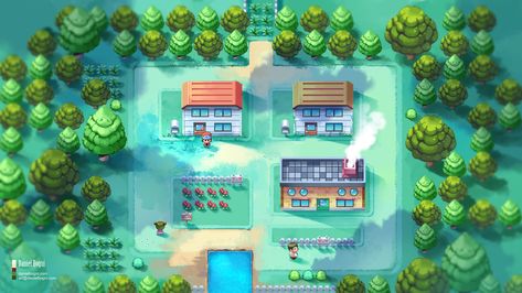 ArtStation - Pokemon FireRed - GBA - Fanart, Daniel Bogni Pokemon Towns, Pokemon Fire Red, Pokemon Rpg, Pokemon Firered, Red Background Images, Wild Pokemon, Pokemon Red, Original Pokemon, Rpg Map