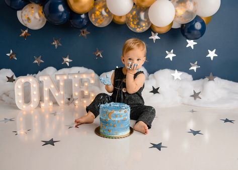 Maverick loved his cake. I did Maverick’s 2 older brother’s cake smashes too. It’s so fun to see their different personalities. Andys Room, First Year Photos, Space Baby, White Panel, Birthday Cake Smash, Baby Portraits, Printed Backdrops, Fabric Backdrop, Backdrop Stand