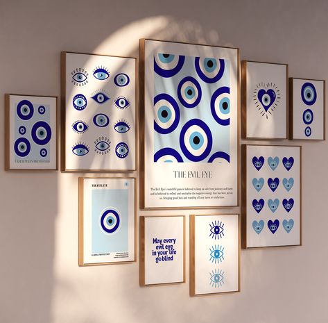 Evil Eye Print Bundle Wall Art Nazar Poster Greek Home Decor Evil Eye Gift Set Blue Poster Evil Eye Spiritual Wall Hanging Turkish Evil Eye Evil Eye Spiritual, Greek Home Decor, Greek Home, Eye Spiritual, Evil Eye Print, Small Bedroom Decor Ideas, Wall Art Uk, Evil Eye Art, Eyes Artwork