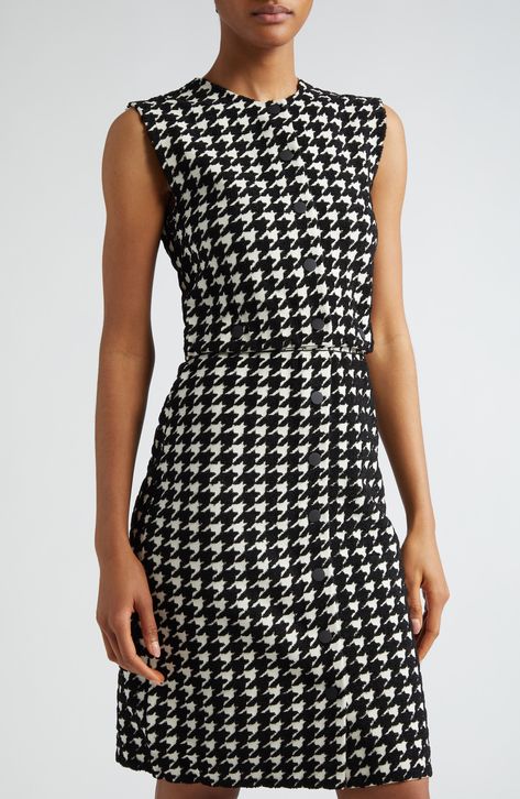 A crisp houndstooth check patterns this cleverly crafted two-piece dress that can be worn separately or as a set. 38 1/2" length (size Small) Front button closure Jewel neck Sleeveless Unlined 62% polyester, 20% viscose, 17% polyamide, 1% elastane Dry clean Made in Italy Designer Clothing Winter Wool Dress, Vogue Dress, Houndstooth Dress, Jewel Neck, Wool Dress, Check Pattern, Two Piece Dress, Nordstrom Dresses, Piece Dress