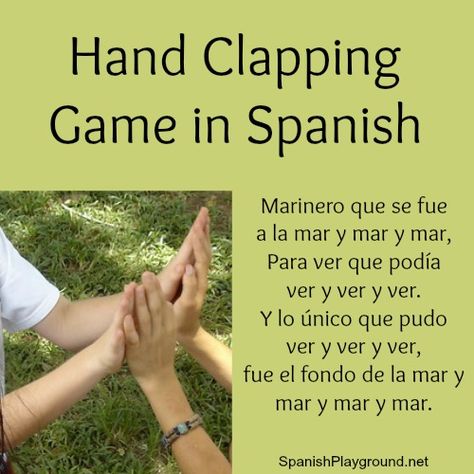 My kids played lots of different hand clapping games in Spanish and English. There are many juegos de manos (also called juegos de palmas, or juegos de palmadas) in Spanish, and they have fun songs and actions.  Also, in Spanish it is common to play these games in groups, not just in pairs. It takes a little practice, but kids love it. Hand clapping games are great for learning Spanish because they combine movement, rhythm and language. Children memorize the rhymes or songs, learning new stru... Hand Clapping Games, Clapping Games, Action Songs, Homeschool Preschool Activities, Spanish Worksheets, Spanish And English, Spanish Reading, Fun Songs, Music Classroom