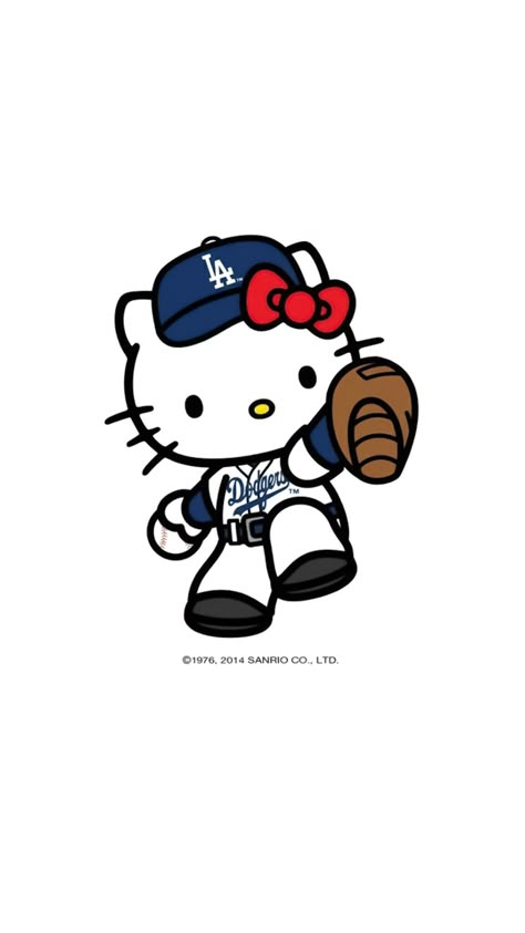 Dodgers Hello Kitty, Hello Kitty Dodgers, Dodgers Drawing, Pin Printable, Dodgers Wallpaper, Dodger Party, Yankees Svg, Baseball Cartoon, Dodgers Nation