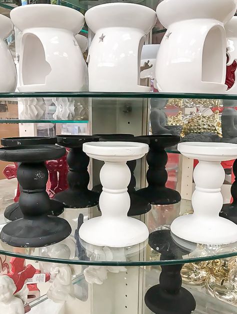 Candle Pedestal Ideas, Diy Pillar Candle Holders Dollar Stores, Diy Candle Pedestal, Diy Pillar Candle Holders, Farmhouse Sayings, Pedestal Candle Holders, Candle Holder Makeover, Making Candle Holders, Dollar Store Candlesticks