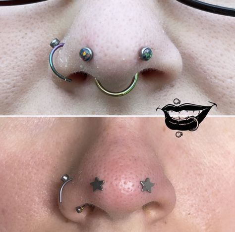 Forward Nostril Piercing, Double Nostril, Double Nostril Piercing, Nostril Piercing, Body Mods, Black Opal, The Bad, Nostril Hoop Ring, Piercings