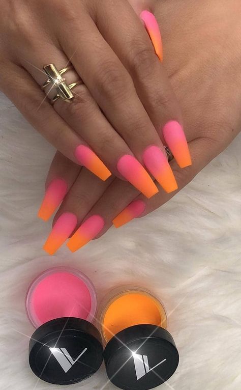 Sunset Nails, Ombre Acrylic Nails, Neon Nails, Dipped Nails, Coffin Nails Designs, Best Acrylic Nails, Powder Nails, Long Acrylic Nails, Gorgeous Nails