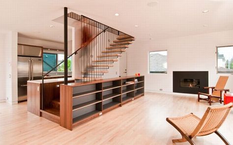 Stairs......hmm. Small Space Staircase, Space Saving Staircase, Stairs Design Modern, Stair Case, Modern Stairs, Wood Stairs, Modern Staircase, Built In Cabinets, Dining Room Inspiration