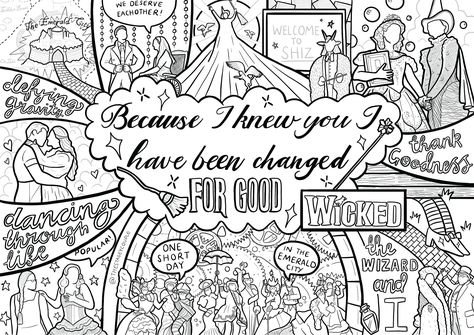 For Good Wicked, Printable Colouring, Wicked Musical, Bullet Journal Paper, Colouring Sheets, Detailed Coloring Pages, Senior Quotes, Printable Coloring Sheets, Ipad Art