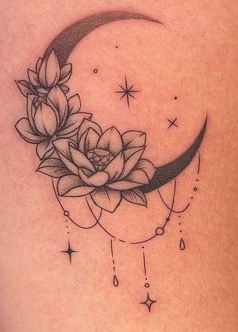 Dangly Tattoo, Moon Flower Tattoo, 2023 Tattoo, Feminine Skull Tattoos, Mandala Hand Tattoos, Saved Tattoo, Girls Tattoo, Tattoos For Women Flowers, Tattoos For Women Half Sleeve