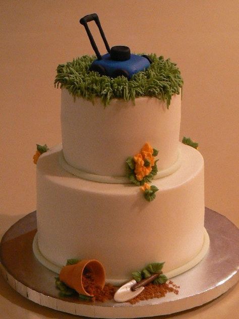 Lawn And Garden Shower Ideas, Garden Shower Ideas, Lawn Mower Party, Nature Cakes, Gardening Cake, Honey Do Shower, Garden Theme Birthday, Groomsman Cake, Nature Cake