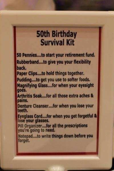 50th Birthday Survival Kit, 50th Birthday Games, 50th Birthday Party Ideas For Men, Birthday Survival Kit, 50th Birthday Party Games, 50th Birthday Gag Gifts, 50th Birthday Presents, Moms 50th Birthday, 50th Birthday Party Decorations