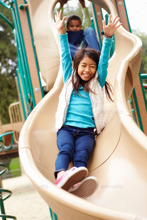 Young Girl Playing On Slide In Playground by monkeybusiness. Young Girl Playing On Slide In Playground#Playing, #Girl, #Young, #monkeybusiness Playground Photo Shoot, Playground Photography, Playground Slide, Highlights Kids, 3 Month Old Baby, Ad Fashion, Boys Playing, Playground Equipment, Girls Play