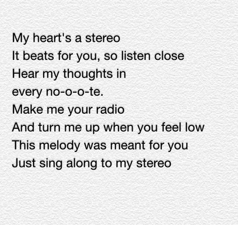 My hearts a stereo ... Stereo Heart | Gym Class Heros My Heart Is A Stereo, Stereo Hearts Lyrics, My Heart Stereo, Songs Vibe, Stereo Hearts, Gym Class Heroes, Music Journal, Heart Songs, Qoutes About Love