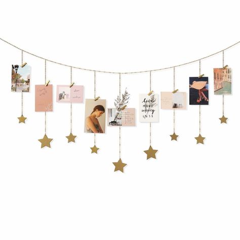 Stars Banner, Hanging Photo Display, Stars Garland, Holiday Card Display, Photo Wall Hanging, Frame Collage, Exposition Photo, Wood Clips, Girls Room Wall Art