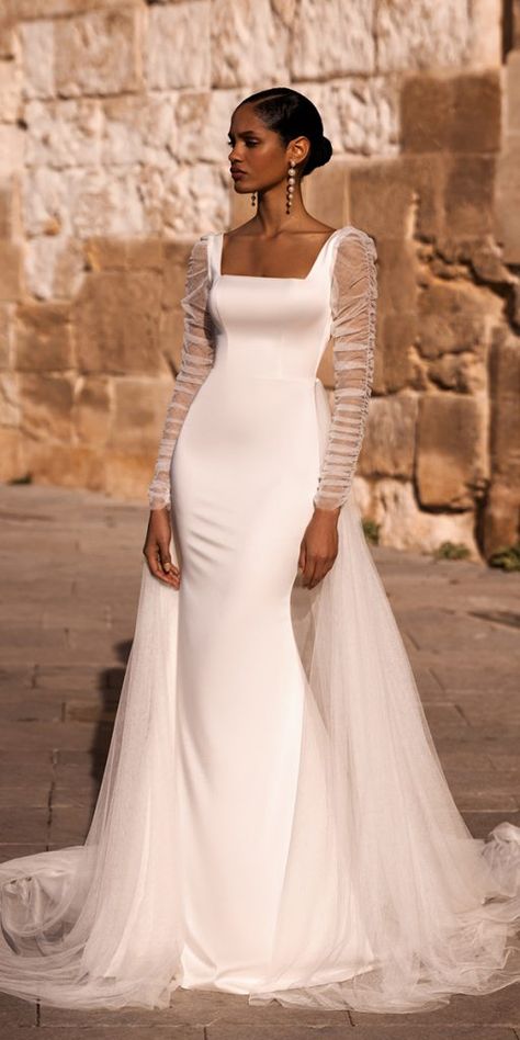 Modest Wedding Dresses Of Your Dream ★ #bridalgown #weddingdress Classy Elegant Wedding Dress Modest, Elegant Modest Wedding Dresses, Modest Wedding Dress Mermaid, Wona Concept, Long Sleeve Mermaid Wedding Dress, Holy Matrimony, Modest Bridal, Bride Dress Simple, Modest Wedding Gowns