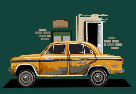 Kolkata Illustration Art, Kolkata Illustration, Bengali Illustration Art, Bengali Poster, Bengali Painting, Bangalore Art, Bengali Design, Taxi Drawing, Adobe Illustrator Artwork