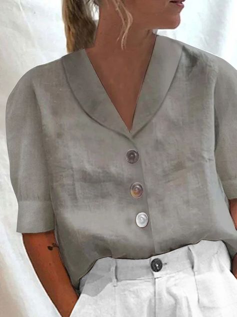 justfashionnow | justfashionnow Linen Top Women, Black Button Down Shirt, Blouse Cotton, Design Moda, Casual Shirt Women, Retro Tops, Tunic Pattern, Linen Casual, Summer Linen