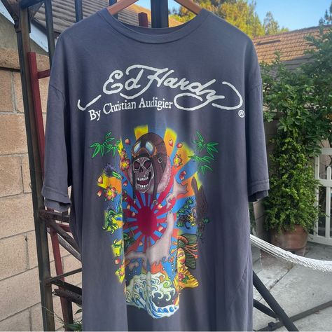 Vintage Y2k Ed Hardy Christian Audigier Skull T Shirt Condition: 9.75/10, This Piece Is In Like New Condition With Original Tags Still Attached, As The Only Flaw Found Being Small Dirt Marks Due To Improper Storage (Dm If You Have Questions About The Condition Of The Item) Size: Tagged Size Xxl (Dm If You Have Questions About Sizing) Measurements: Length: 31.5 In Pit To Pit: 26 In Dm If You Have Any Questions About The Item, Thanks :) Grunge Y2k Cyberpunk Ed Hardy #Edhardy #Vintageedhardy #Y2k # Y2k Cyberpunk, Hardy Shirts, Y2k Ed Hardy, Christian Audigier, Skull T Shirt, Grunge Y2k, Skull Tshirt, Ed Hardy, Cyberpunk