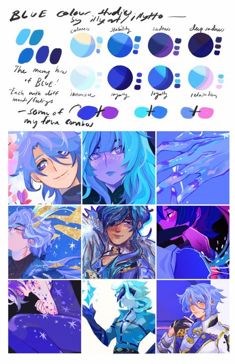 Illy Art ✨ on X: "A quick colour study thing featuring some of my blue-hued artworks 🙌💙 https://t.co/2OpKp4YcVH" / X Vaporwave Color Palette, Colour Palette Blue, Blue Pallet, Procreate Colour Palette, Digital Palette, Digital Color Palette, Blue Color Pallet, Blue Pallets, Cartoon Ideas