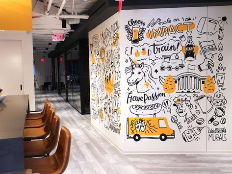 Doodle Wall, Office Mural, Office Wall Design, Interactive Walls, Tableau Art, Mural Design, Mural Wall Art, Think Tank, Office Walls