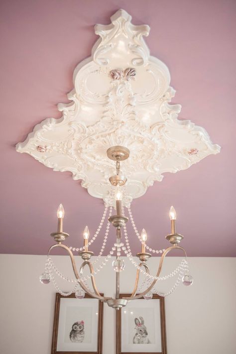 @haute_house_diaries girls bedrooms princess room ceiling medallion purple painted ceiling pink and purple room Purple Victorian Bedroom, Pink And Purple Room, Girls Princess Bedroom, Purple Girls Room, Purple Room, Victorian Bedroom, Haute House, Purple Rooms, Purple Decor