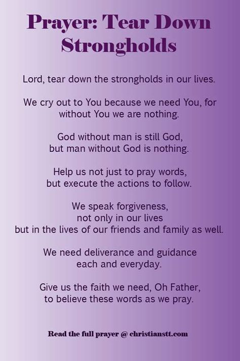 We speak forgiveness, not only in our lives but in the lives of our friends and family as well. Lord, tear down strongholds in our lives. December Quotes Inspirational, Warfare Prayers, December Quotes, Deliverance Prayers, 8 December, Spiritual Warfare Prayers, Prayer Changes Things, Everyday Prayers, Prayer And Fasting