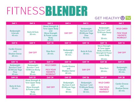 Whether your goal is to lose weight, build muscle, or simply get in the best shape of your life, this 28-Day Fitness Blender Calendar is for you! Shake your hips to Cardio Groove or target your buns and abs with a 30-minute Butts and Guts workout. Tone your entire body with barre-style isometrics or get your heart pumping with bodyweight intervals that are serious metabolic burners. Fitness Blender Workouts, Butts And Guts Workout, Guts Workout, 20 Minute Yoga, Fitness Blender, Best Ab Workout, Best Abs, Workout Days, Muscle Fitness