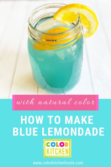 How to make blue lemonade with plant based color. Natural Blue Drink, Blue Lemonade Recipe Non Alcoholic, Blue Juice Recipe, Blue Lemonade Non Alcoholic, Lemonaid Recipe, Blue Lemonade Recipe, Fire Pit Food, Colorful Baking, Party Beverages