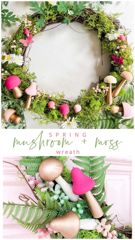 Easter Porch Decor, Rainbow Wreath, Slime Recipes, Moss Wreath, Mushroom Crafts, Boho Wreath, Butterflies Wreath, Diy Spring Wreath, Door Wreaths Diy