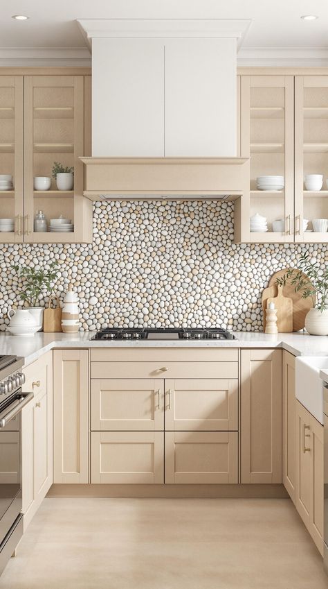 backsplash kitchen ideas Pebble Backsplash, Vintage Tin Tiles, Backsplash Kitchen Ideas, Scallop Tiles, Ceramic Tile Colors, Bamboo Panels, Hand Painted Tile, Coastal Theme, Fresh Kitchen