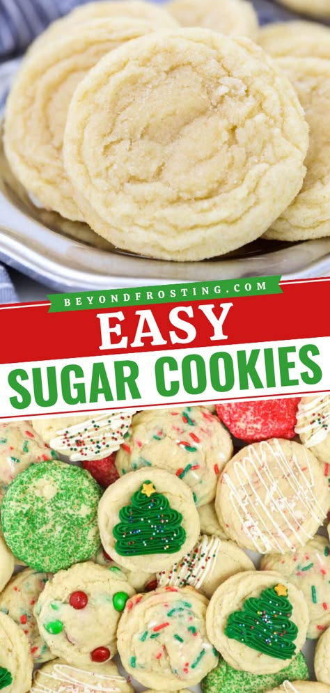 Time for another homemade Christmas cookie idea! Soft and chewy with crisp edges and a mouthwatering crumb, these Easy Sugar Cookies are just perfect. Save this holiday baking recipe and enjoy decorating these drop cookies!