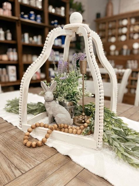 Wooden Bird Cage Decor Ideas, French Country Easter Decor, Easter Lantern Ideas, How To Decorate An Old Birdcage, Spring Lantern Ideas, Decorated Lanterns Ideas For Spring, Beaded Lantern Decor, Open Lantern Decor Ideas, Easter Entryway Table Decor