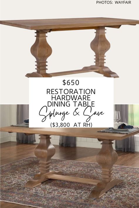 RESTORATION HARDWARE SALVAGED WOOD DINING TABLE DUPE — KENDRA FOUND IT Restoration Hardware Look For Less, Restoration Hardware Dining Table, Restoration Hardware Dining Room, Restoration Hardware Look, Modern Traditional Decor, Restoration Hardware Furniture, Restoration Hardware Dining, Farmhouse Style Dining Table, Restoration Hardware Style