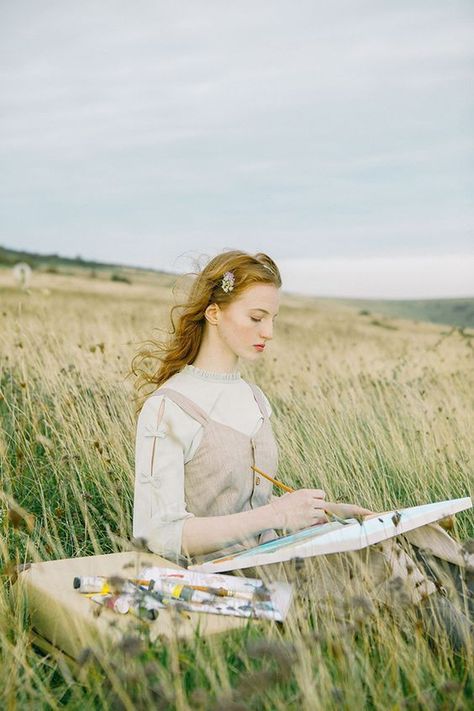 Montana Photoshoot, Cottagecore Painting, Painter Photography, Miss Patina, Debut Photoshoot, Style Midi Dress, Girl Artist, Magic Aesthetic, Artist Aesthetic