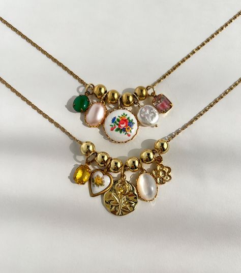 these beaded styles!!! 🌼🌷👒 #charmnecklace #cottagecore #cottagecoreaesthetic #vintagefashion #vintagestyle #jewelryinspo #floraljewelry #pinterestinspired Charm Necklace Diy, Charm Bar, Necklace Charms, Jewelry Aesthetic, Jewelry Workshop, Jewelry Lookbook, Themed Jewelry, July 31, Cute Necklace