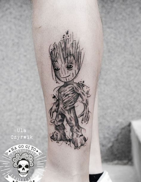 Groot sketchy tattoo black work Ula Czyrwik Groot Tattoo, Sketchy Tattoo, Marvel Tattoos, Tattoo Black, Black Work, Black Tattoos, Blackwork, I Tattoo, Photo And Video