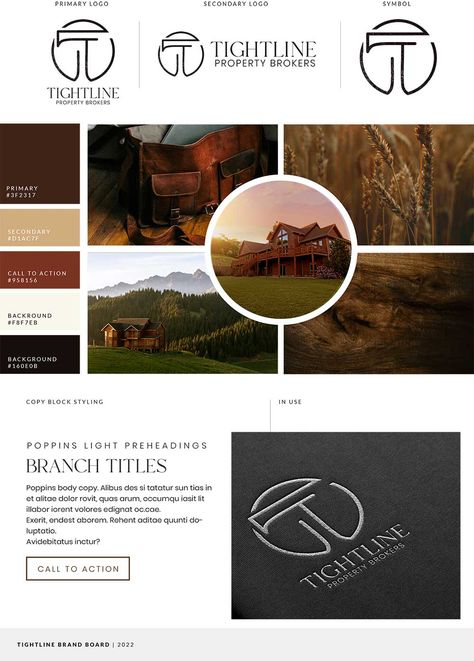 Brand board for Montana-based property broker. Western ranch brand style logo . Western Branding, Web Studio, Billings Mt, Modern Western, Custom Website Design, Block Style, Custom Website, Functional Medicine, Brand Board