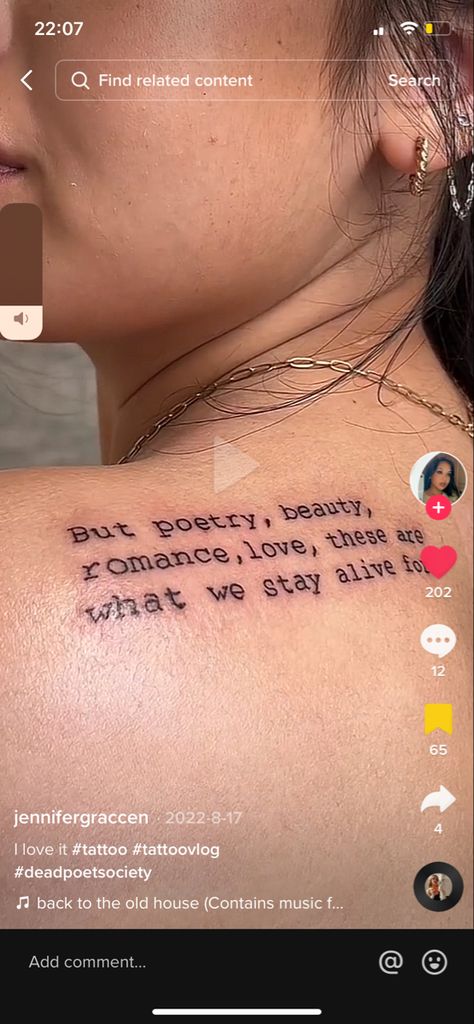 Poetic Justice Tattoo, Tattoos For Poets, Poet Tattoo Ideas, Sociology Tattoo, George Orwell Tattoo, Dead Poets Society Tattoo Ideas, Academic Tattoo, Dps Tattoo, Iliad Tattoo