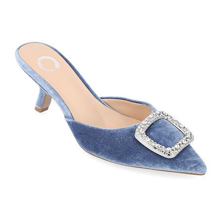 Closure Type: Slip-OnShoe Heel Height: 2 InchesUpper/Outer Base Material: 100% Fabric UpperShoe Lining Material: PolyurethaneSole Material Content: 100% PolyurethaneToe Type: Pointed ToeHeel Style: Kitten HeelCountry of Origin: Imported Fashion Shoes Heels, Kitten Heel Shoes, Velvet Heels, Blue Pumps, Kitten Heel Pumps, Shoes Heels Pumps, Journee Collection, Shoes Pumps, Perfect Shoes