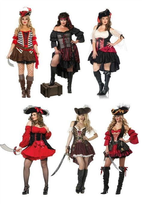 Sexy plus size pirates - great group costume idea for Halloween 2015 ... and ren faires too!! Pirate Costume Plus Size Women, Diy Pirate Costume For Women Plus Size, Plus Size Pirate Costume, Diy Pirate Costume For Women, Plus Size Pirate, Bestie Costumes, Plus Size Halloween Costumes, Halloween Fashion Outfits, Pirate Costume Diy